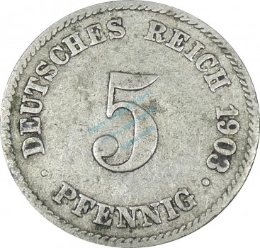 5 Pfennig Kursmünze -gr. Adler- 1903 J -deutsches Kaiserreich- s-ss J.12 -0888-