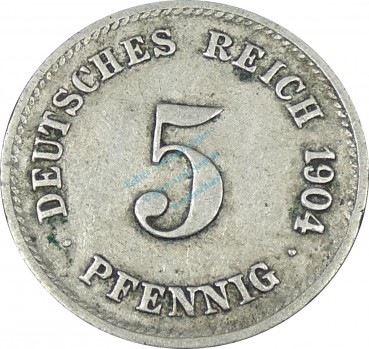 5 Pfennig Kursmünze -gr. Adler- 1904 G -deutsches Kaiserreich- s-ss J.12 -0889-