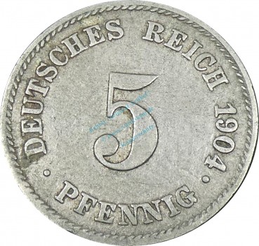 5 Pfennig Kursmünze -gr. Adler- 1904 J -deutsches Kaiserreich- s-ss J.12 -0890-