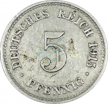 5 Pfennig Kursmünze -gr. Adler- 1915 G -deutsches Kaiserreich- ss-vz J.12 -0896-