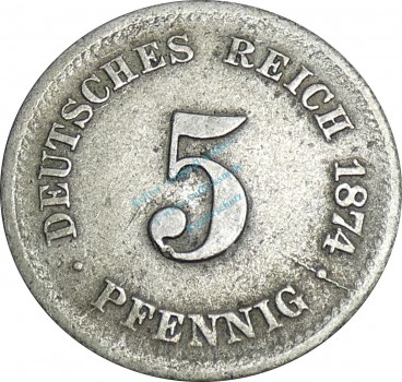 5 Pfennig Kursmünze -kl. Adler- 1874 E -deutsches Kaiserreich- s J.3 -0824-