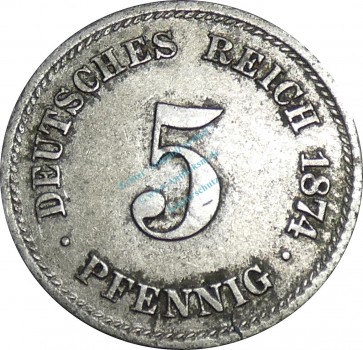 5 Pfennig Kursmünze -kl. Adler- 1874 F -deutsches Kaiserreich- s-ss J.3 -0825-