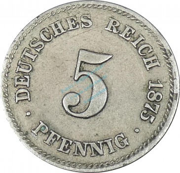 5 Pfennig Kursmünze -kl. Adler- 1875 C -deutsches Kaiserreich- s-ss J.3 -0828-