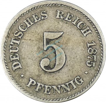 5 Pfennig Kursmünze -kl. Adler- 1875 G -deutsches Kaiserreich- s-ss J.3 -0830-