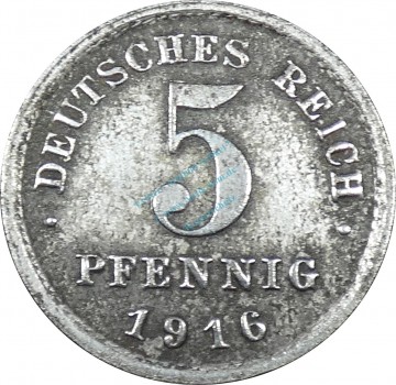 5 Pfennig Kursmünze -Reichsadler- 1916 G -deutsches Kaiserreich- s. J.297 -0899-