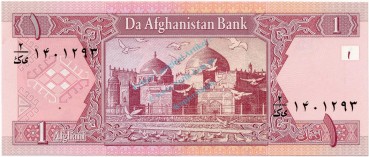 Afghanistan Banknote 1 Afghani Schein unc-kfr. 2002-04 -Moschee- WPM.64 -0427-