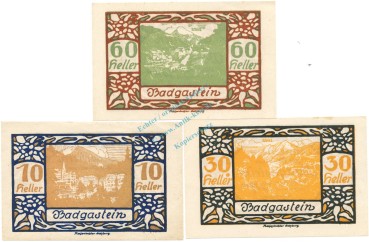 Bad Gastein , Notgeld Set 3 Scheine unc-kfr. K-K.75 , o.D. Salzburg -0500-