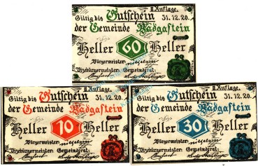 Bad Gastein , Notgeld Set 3 Scheine unc-kfr. K-K.75.II , o.D. Salzburg -0501-