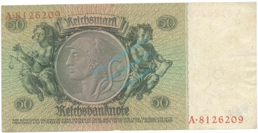 Preview: Banknote , 50 Mark Schein -M- F-kfr. DEU-120.a.7, Ros.175, P.182 , 1933 drittes Reich -1327-
