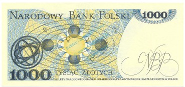 Preview: Banknote Polen , 1.000 Zloty Schein unc-kfr. 1982, -Copernicus- WPM.146 -0343-