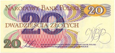 Preview: Banknote Polen , 20 Zloty Schein unc-kfr. 1982, -R. Traugutt- WPM.149 -0344-