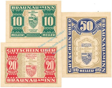 Braunau , Notgeld Set 3 Scheine unc-kfr. K-K.101 , o.D. Ober Österreich -0506-