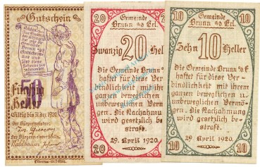 Brunn , Notgeld Set 3 Scheine unc-kfr. K-K.110 , 1920 Nieder Österreich -0507-