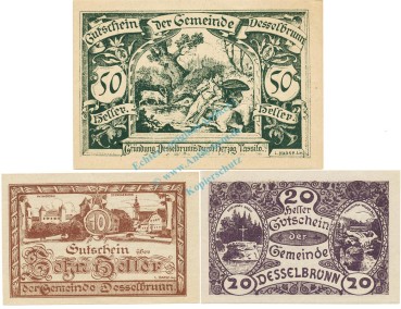 Desselbrunn , Notgeld Set 3 Scheine unc-kfr. K-K.119 , 1920 Ober Österreich -0510-