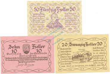 Dorf , Notgeld Set 3 Scheine unc-kfr. K-K.129 , 1920 Ober Österreich -0512-