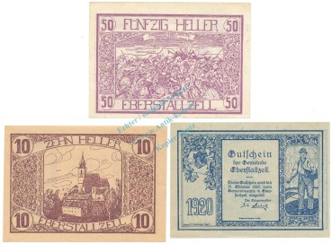 Eberstallzell , Notgeld Set 3 Scheine unc-kfr. K-K.146 , o.D. Ober Österreich -0517-