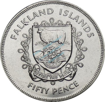 Falkland , 50 Pence Münze 1977 -1952 bis 1977 Elizabeth II- KM.10 vz-stgl -0292-