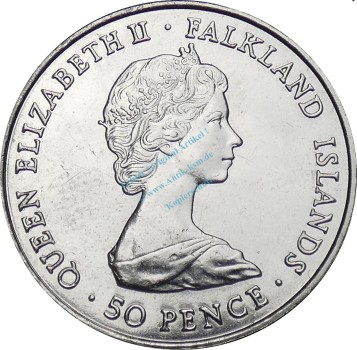 Preview: Falkland , 50 Pence Münze 1980 -80. Birthday Queen Mother- KM.15 vz-stgl -0280-