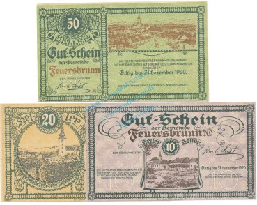 Feuersbrunn , Notgeld Set 3 Scheine unc-kfr. K-K.199 , o.D. Nieder Österreich -0542-