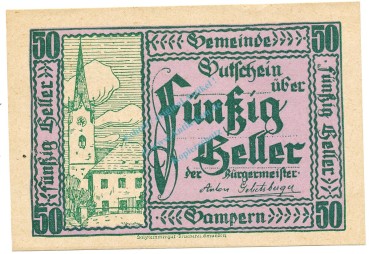 Gampern , Notgeld 50 Heller -- RS -- unc-kfr. K-K.221 , 1920 Ober Österreich -0536-