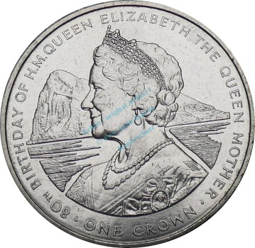 Gibraltar , 1 Crown Münze 1980 -80. Geburtstag Queen Mother- KM.11 vz-stgl -0274-