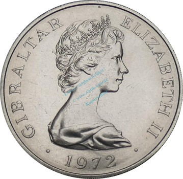 Preview: Gibraltar , 25 Pence Münze 1972 -Silver Wedding Anniversery- KM.6 vz-stgl -0297-