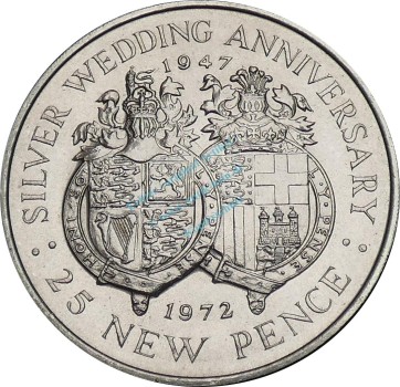 Gibraltar , 25 Pence Münze 1972 -Silver Wedding Anniversery- KM.6 vz-stgl -0297-