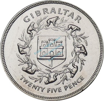 Gibraltar , 25 Pence Münze 1977 -Elizabeth II- KM.10 vz-stgl -0263-