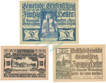 Grafenschlag , Notgeld Set 3 Scheine unc-kfr. K-K.255 , o.D. Nieder Österreich -0535-