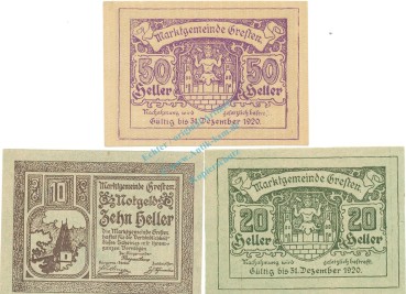 Gresten , Notgeld Set 3 Scheine unc-kfr. K-K.278 , o.D. Nieder Österreich -0533-