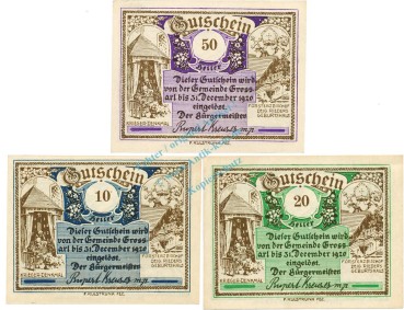 Grossarl , Notgeld Set 3 Scheine unc-kfr. K-K.292 , o.D. Salzburg -0530-