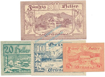 Grünau , Notgeld Set 4 Scheine unc-kfr. K-K.300 , 1920 Ober Österreich -0527-