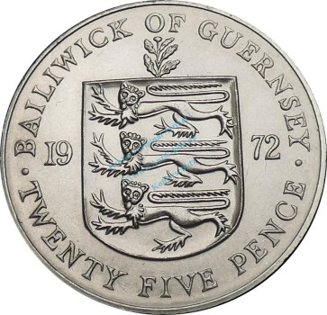 Preview: Guernsey , 25 Pence Münze 1972 -Königin Elisabeth II. und Prinz Philip- KM.26 vz-stgl -0288-