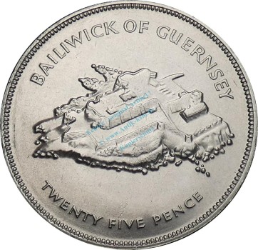 Guernsey , 25 Pence Münze 1977 -Queen Elizabeth II- KM.31 vz-stgl -0281-