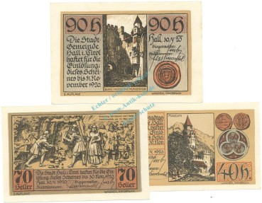 Hall , Notgeld Set 3 Scheine unc-kfr. K-K.342.II.b , o.D. Tirol -0545-