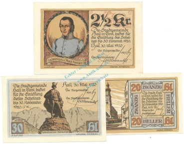 Hall , Notgeld Set 3 Scheine unc-kfr. K-K.342.II.d , o.D. Tirol -0547-