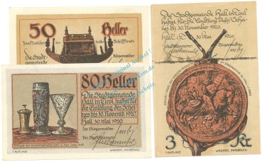 Hall , Notgeld Set 3 Scheine unc-kfr. K-K.342.II.a , o.D. Tirol -0544-