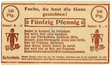 Hamburg , Notgeld 50 Pfennig -Fuchsbau- unc-kfr. M-G.527.1 , HH o.D. Seriennotgeld -5870-