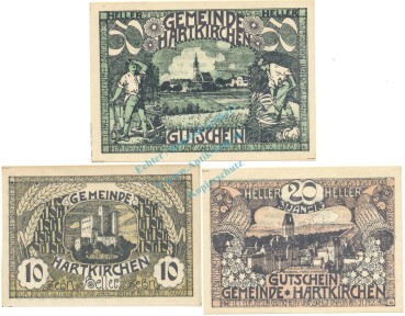 Hartkirchen , Notgeld Set 3 Scheine unc-kfr. K-K.353 , o.D. Ober Österreich -0563-