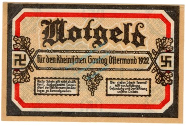 Honnef , Notgeld 1 Mark Schein Nr.3 unc-kfr. M-G.626.1 , RHL 1922 Seriennotgeld -5866-