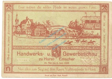 Horst-Emscher , Notgeld 1 Mark -Gewerbeschau- L-gbr. M-G.632.1 , NRW 1922 Seriennotgeld -5853-
