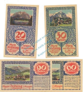 Irdning , Notgeld Set 4 Scheine unc-kfr. K-K.416 , o.D. Steiermark -0560-