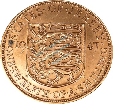 Preview: Jersey , 1-12 Shilling 1947 -unter George VI. 1936-1952- KM.18 ss-vz -