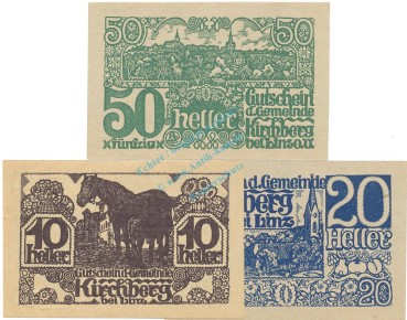Kirchberg , Notgeld Set 3 Scheine unc-kfr. K-K.443 , 1920 Ober Österreich -0554-