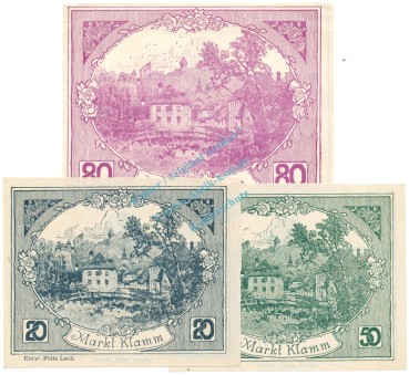 Klamm , Notgeld Set 3 Scheine unc-kfr. K-K.453 , o.D. Ober Österreich -0551-