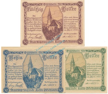 Klein-Pöchlarn , Notgeld Set 3 Scheine unc-kfr. K-K.457 , 1920 Nieder Österreich -0552-