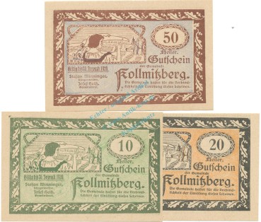 Kollmitzberg , Notgeld Set 3 Scheine unc-kfr. K-K.462 , o.D. Nieder Österreich -0550-