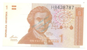Kroatien Banknote 1 Dinar Schein unc-kfr. 1991 -Boskovic- WPM.67 -0383-