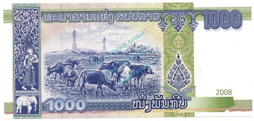 Preview: Laos Banknote 1.000 Kip Schein unc-kfr. 2008 -Volksgruppe- WPM.39 -0405-
