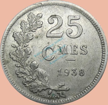 Luxemburg , 25 Centimes Münze 1938 -Charlotte- KM.42 ss -0354-
